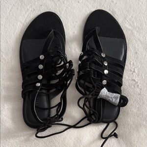 Rebecca Minkoff Black Strappy Sandals with Silver Accents